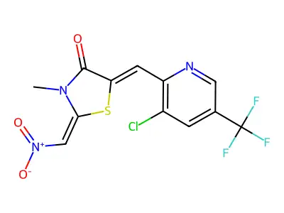 5-[[3-chloro-5-(trifluoromethyl)pyridin-2-yl]methylidene]-3-methyl-2-(nitromethylidene)-1,3-thiazolidin-4-one structure