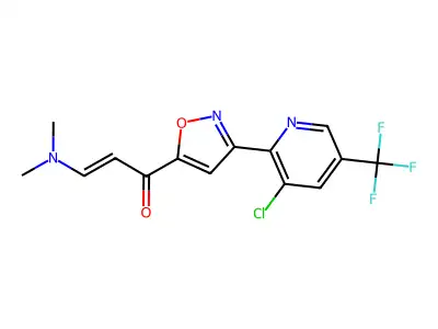 (E)-1-{3-[3-chloro-5-(trifluoromethyl)-2-pyridinyl]-5-isoxazolyl}-3-(dimethylamino)-2-propen-1-one structure