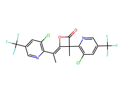 3-[3-chloro-5-(trifluoromethyl)-2-pyridinyl]-4-{(Z)-1-[3-chloro-5-(trifluoromethyl)-2-pyridinyl]ethylidene}-3-methyl-2-oxetanone structure