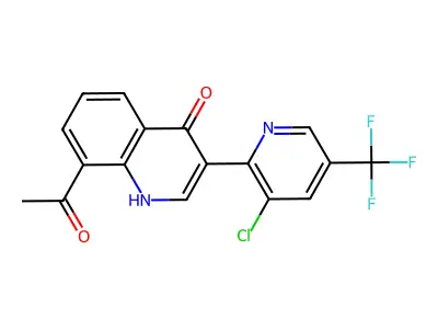 8-acetyl-3-[3-chloro-5-(trifluoromethyl)-2-pyridinyl]-4(1H)-quinolinone structure