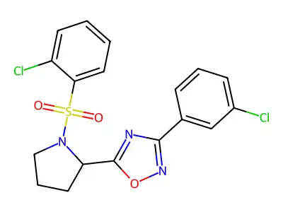 3-(3-chlorophenyl)-5-{1-[(2-chlorophenyl)sulfonyl]-2-pyrrolidinyl}-1,2,4-oxadiazole structure