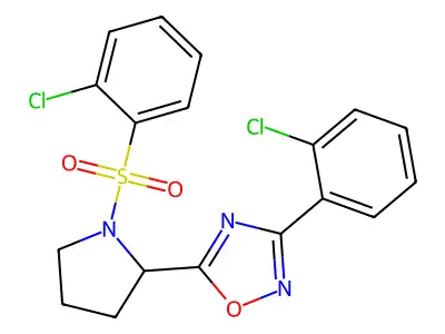 3-(2-chlorophenyl)-5-{1-[(2-chlorophenyl)sulfonyl]-2-pyrrolidinyl}-1,2,4-oxadiazole structure