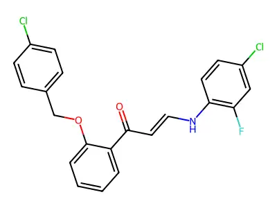 (E)-1-{2-[(4-chlorobenzyl)oxy]phenyl}-3-(4-chloro-2-fluoroanilino)-2-propen-1-one structure