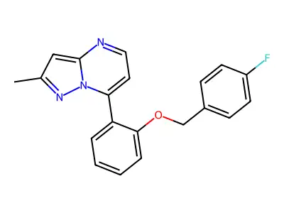 4-Fluorobenzyl 2-(2-methylpyrazolo[1,5-A]pyrimidin-7-YL)phenyl ether structure