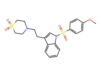 4-[2-[1-(4-Methoxyphenyl)sulfonylindol-3-yl]ethyl]-1,4-thiazinane 1,1-dioxide structure