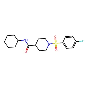 N-cyclohexyl-1-((4-fluorophenyl)sulfonyl)piperidine-4-carboxamide structure