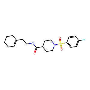 N-[2-(cyclohexen-1-yl)ethyl]-1-(4-fluorophenyl)sulfonylpiperidine-4-carboxamide structure