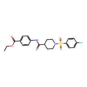 Ethyl 4-(1-((4-fluorophenyl)sulfonyl)piperidine-4-carboxamido)benzoate structure
