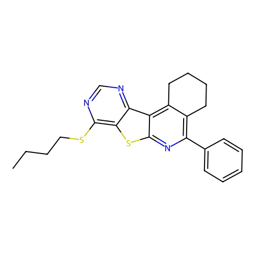 8-(butylthio)-5-phenyl-1,2,3,4-tetrahydropyrimido[4',5':4,5]thieno[2,3-c]isoquinoline structure