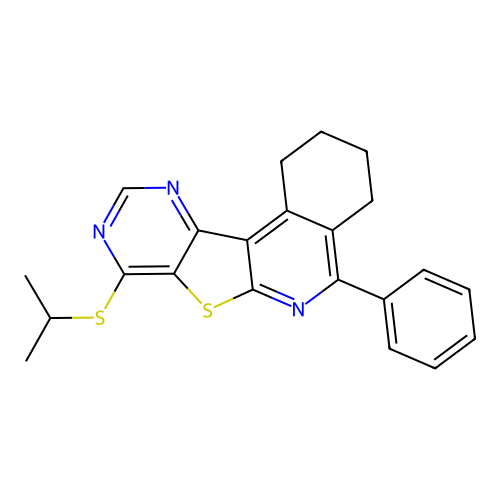 5-phenyl-8-(propan-2-ylsulfanyl)-1,2,3,4-tetrahydropyrimido[4',5':4,5]thieno[2,3-c]isoquinoline structure