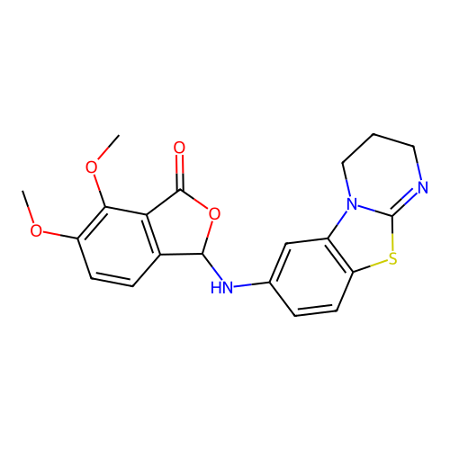 3-((3,4-dihydro-2H-benzo[4,5]thiazolo[3,2-a]pyrimidin-7-yl)amino)-6,7-dimethoxyisobenzofuran-1(3H)-one structure