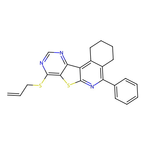 8-(allylthio)-5-phenyl-1,2,3,4-tetrahydropyrimido[4',5':4,5]thieno[2,3-c]isoquinoline structure