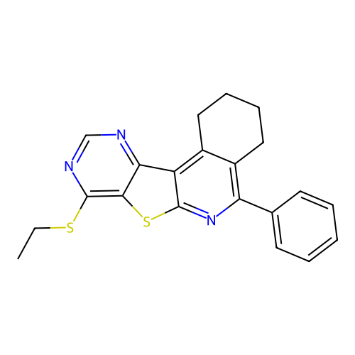 8-(ethylthio)-5-phenyl-1,2,3,4-tetrahydropyrimido[4',5':4,5]thieno[2,3-c]isoquinoline structure