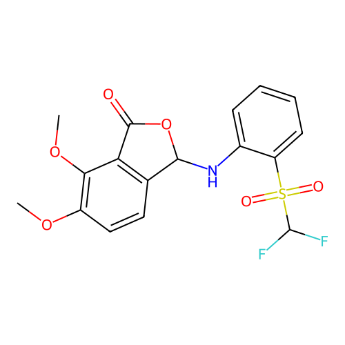 3-[2-(difluoromethylsulfonyl)anilino]-6,7-dimethoxy-3H-2-benzofuran-1-one structure