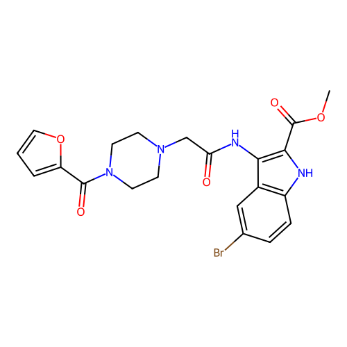 Methyl 5-bromo-3-[[2-[4-(furan-2-carbonyl)piperazin-1-yl]acetyl]amino]-1H-indole-2-carboxylate structure