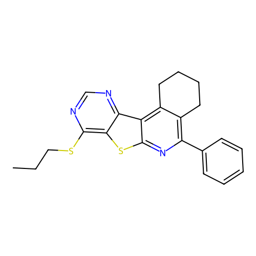5-phenyl-8-(propylthio)-1,2,3,4-tetrahydropyrimido[4',5':4,5]thieno[2,3-c]isoquinoline structure