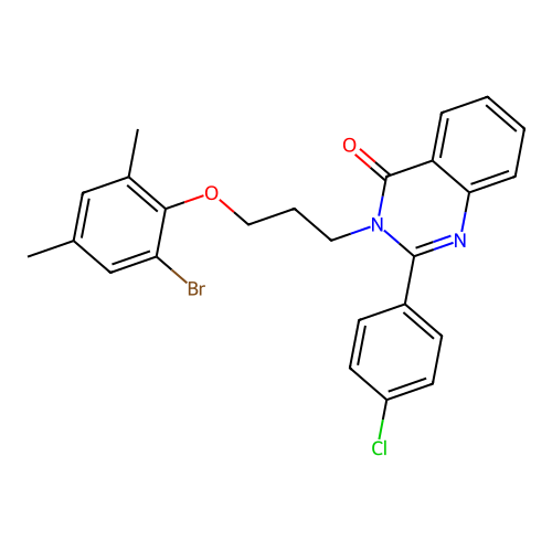 3-(3-(2-bromo-4,6-dimethylphenoxy)propyl)-2-(4-chlorophenyl)quinazolin-4(3H)-one structure