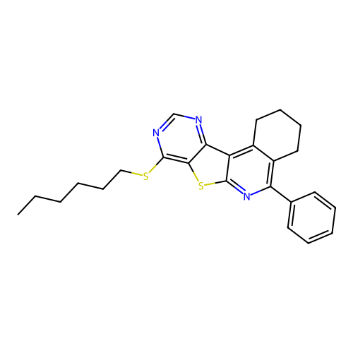 8-(hexylthio)-5-phenyl-1,2,3,4-tetrahydropyrimido[4',5':4,5]thieno[2,3-c]isoquinoline structure
