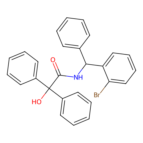 N-((2-bromophenyl)(phenyl)methyl)-2-hydroxy-2,2-diphenylacetamide structure