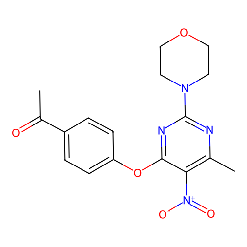1-(4-{[6-Methyl-2-(morpholin-4-yl)-5-nitropyrimidin-4-yl]oxy}phenyl)ethanone structure