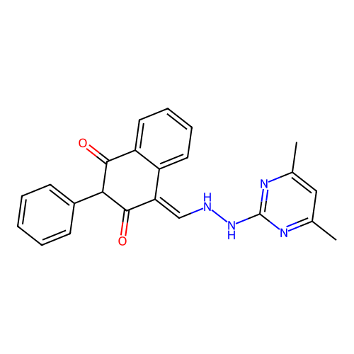 (E)-4-((2-(4,6-dimethylpyrimidin-2-yl)hydrazinyl)methylene)-2-phenylnaphthalene-1,3(2H,4H)-dione structure