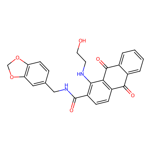 N-(1,3-benzodioxol-5-ylmethyl)-1-(2-hydroxyethylamino)-9,10-dioxoanthracene-2-carboxamide structure