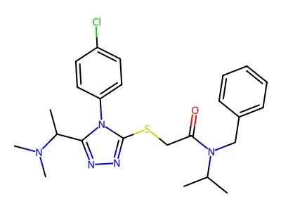N-benzyl-2-[[4-(4-chlorophenyl)-5-[1-(dimethylamino)ethyl]-1,2,4-triazol-3-yl]sulfanyl]-N-propan-2-ylacetamide structure
