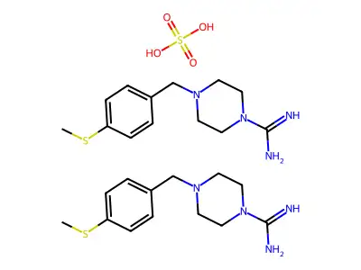 1-Piperazinecarboximidamide, 4-((4-(methylthio)phenyl)methyl)-, sulfate (2:1) structure