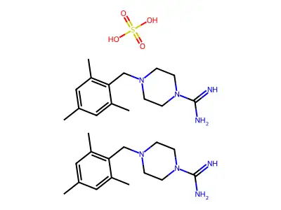 1-Piperazinecarboximidamide, 4-((2,4,6-trimethylphenyl)methyl)-, sulfate (2:1) structure