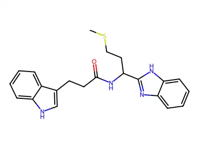 N-[1-(1H-benzimidazol-2-yl)-3-methylsulfanylpropyl]-3-(1H-indol-3-yl)propanamide structure