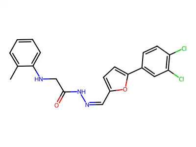 N-[(Z)-[5-(3,4-dichlorophenyl)furan-2-yl]methylideneamino]-2-(2-methylanilino)acetamide structure