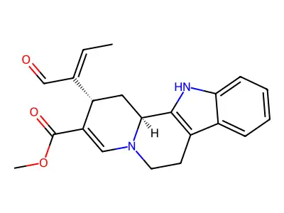 methyl (2S,12bS)-2-(1-oxobut-2-en-2-yl)-1,2,6,7,12,12b-hexahydroindolo[2,3-a]quinolizine-3-carboxylate structure