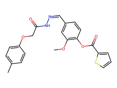 [2-methoxy-4-[(Z)-[[2-(4-methylphenoxy)acetyl]hydrazinylidene]methyl]phenyl] thiophene-2-carboxylate structure