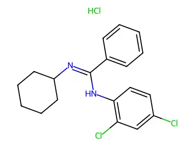 Benzenecarboximidamide, N-cyclohexyl-N'-(2,4-dichlorophenyl)-, monohydrochloride structure