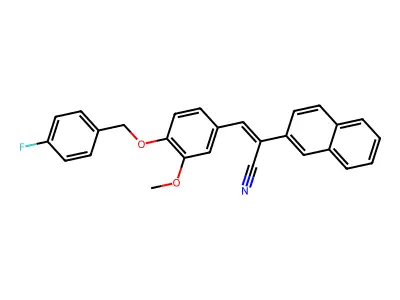 3-[4-[(4-fluorophenyl)methoxy]-3-methoxyphenyl]-2-naphthalen-2-ylprop-2-enenitrile structure
