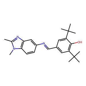 2,6-ditert-butyl-4-{[(1,2-dimethyl-1H-benzimidazol-5-yl)imino]methyl}phenol structure