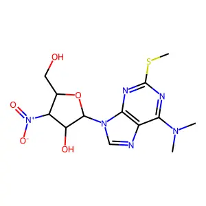 2-[6-(dimethylamino)-2-methylsulfanylpurin-9-yl]-5-(hydroxymethyl)-4-nitrooxolan-3-ol structure