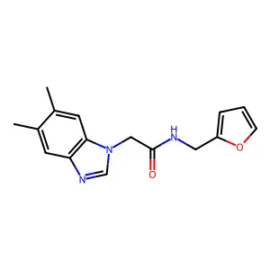 2-(5,6-dimethylbenzimidazol-1-yl)-N-(furan-2-ylmethyl)acetamide structure