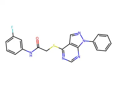 N-(3-fluorophenyl)-2-(1-phenylpyrazolo[3,4-d]pyrimidin-4-yl)sulfanylacetamide structure