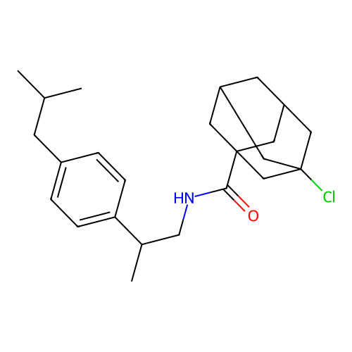 3-chloro-N-[2-[4-(2-methylpropyl)phenyl]propyl]adamantane-1-carboxamide structure