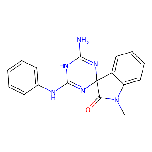 4'-amino-1-methyl-6'-(phenylamino)-5'H-spiro[indole-3,2'-[1,3,5]triazin]-2(1H)-one structure