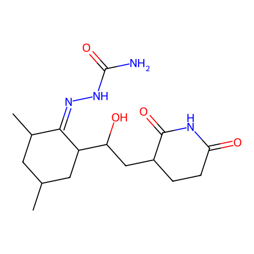 Hydrazinecarboxamide, 2-(2-(2-(2,6-dioxo-3-piperidinyl)-1-hydroxyethyl)-4,6-dimethylcyclohexylidene)- structure
