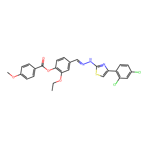 (E)-4-((2-(4-(2,4-dichlorophenyl)thiazol-2-yl)hydrazono)methyl)-2-ethoxyphenyl 4-methoxybenzoate structure