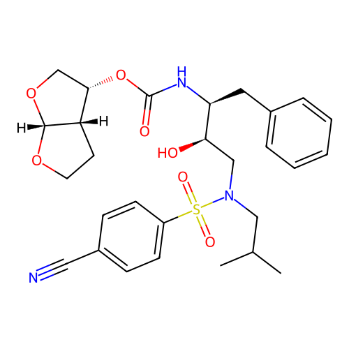 Carbamic acid, [(1S,2R)-3-[[(4-cyanophenyl)sulfonyl](2-methylpropyl)amino]-2-hydroxy-1-(phenylmethyl)propyl]-, (3R,3aS,6aR)-hexahydrofuro[2,3-b]furan-3-yl ester structure