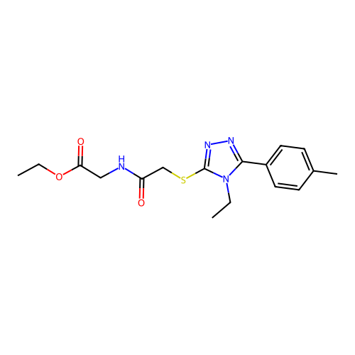 ethyl 2-(2-((4-ethyl-5-(p-tolyl)-4H-1,2,4-triazol-3-yl)thio)acetamido)acetate structure