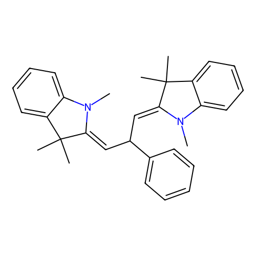 (2Z,2'Z)-2,2'-(2-phenylpropane-1,3-diylidene)bis(1,3,3-trimethylindoline) structure