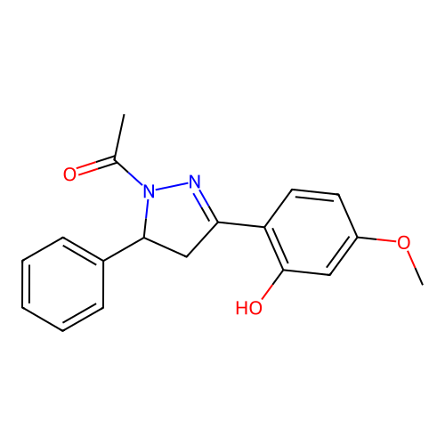 1-[3-(2-hydroxy-4-methoxyphenyl)-5-phenyl-4,5-dihydro-1H-pyrazol-1-yl]ethanone structure