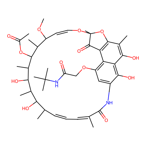 (12Z,14Z,24Z)-9-[2-(tert-Butylamino)-2-oxoethoxy]-5,6,17,19-tetrahydroxy-23-methoxy-2,4,12,16,18,20,22-heptamethyl-1,11-dioxo-1,2-dihydro-2,7-(epoxypentadeca[1,11,13]trienoimino)naphtho[2,1-b]furan-21-yl acetate structure