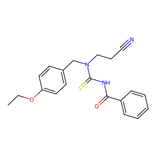 N-((2-cyanoethyl)(4-ethoxybenzyl)carbamothioyl)benzamide structure