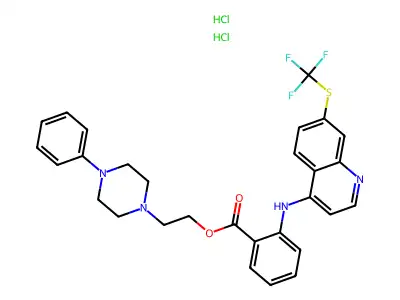 Piperazineethanol, 4-phenyl-, o-(7-trifluoromethylthio-4-quinolyl)anthranilate, dihydrochloride structure